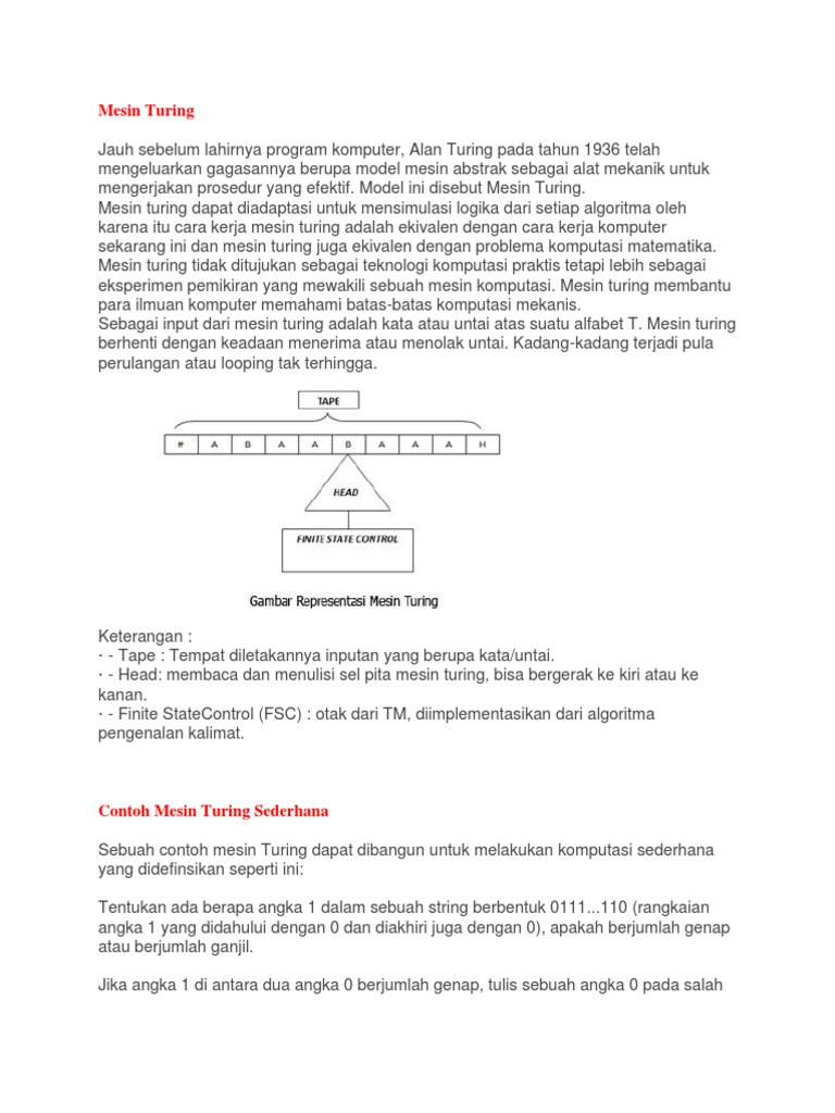 Mesin Turing Penjelasan Tentang Mesin Turing
