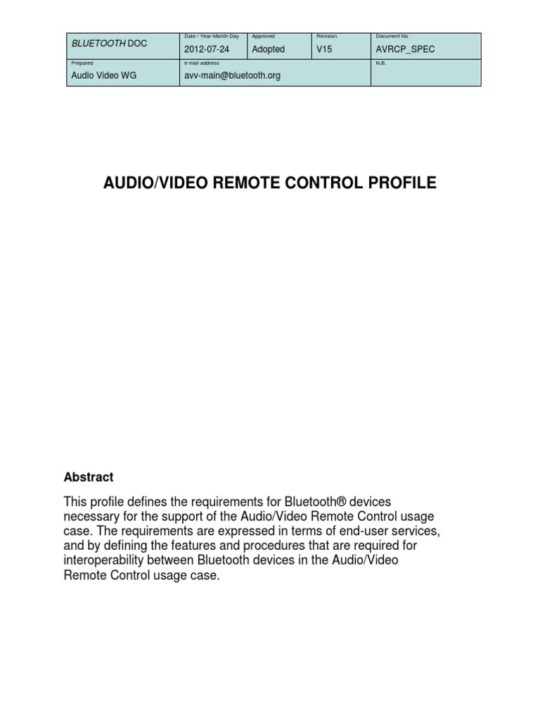Avrcp Spec PDF Bluetooth Remote Control