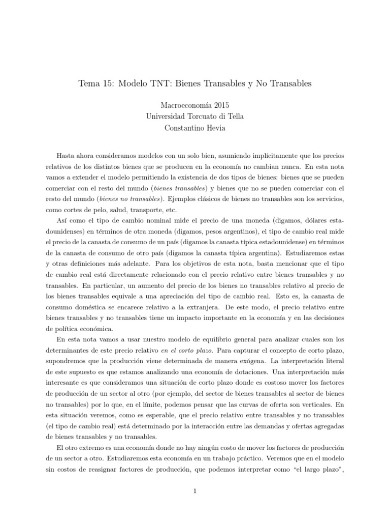 Modelo TNT: Bienes Transables y No Transables | PDF | Oferta y demanda ...