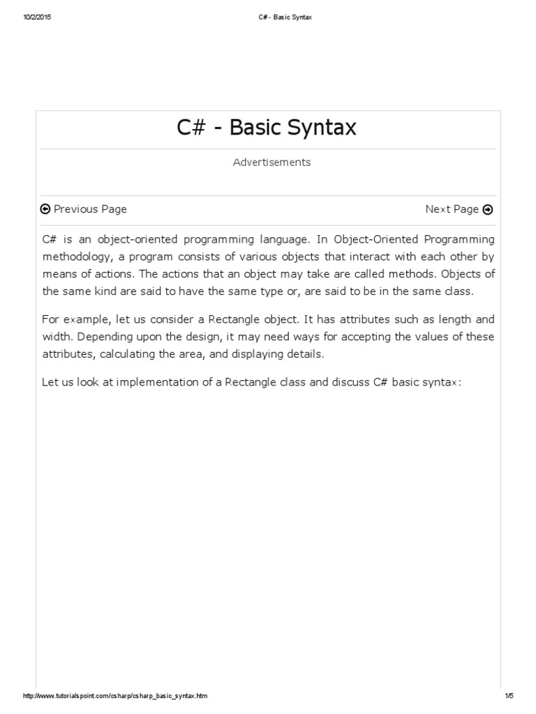 C# - Basic Syntax | C Sharp (Programming Language) | Reserved Word