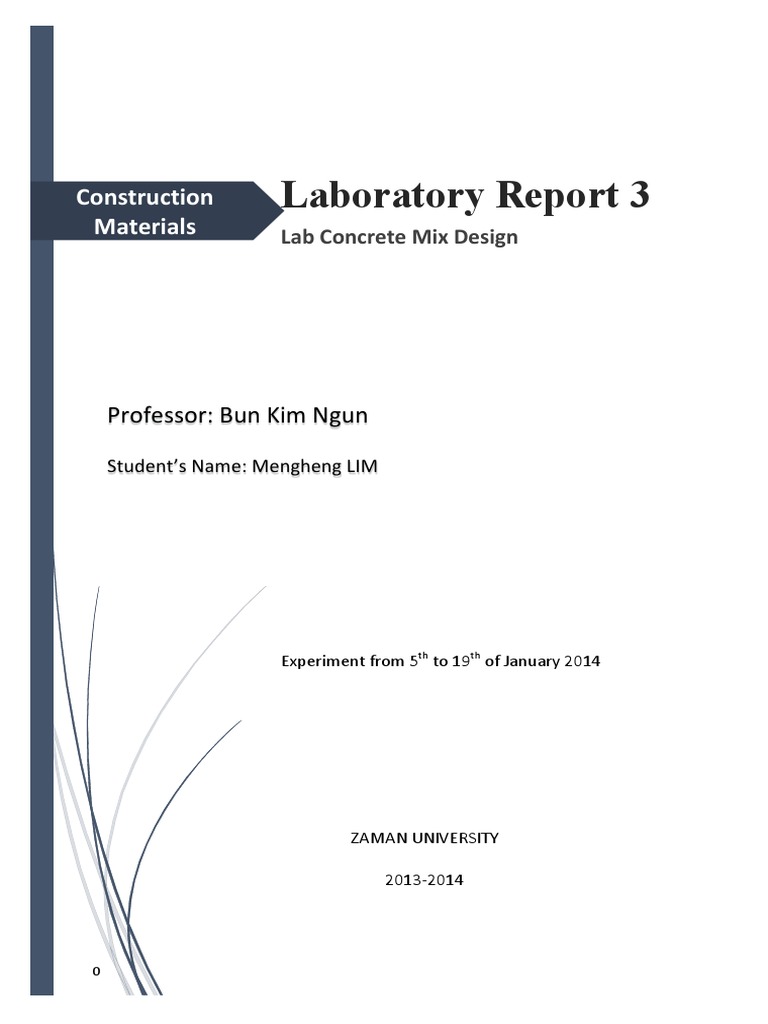 Laboratory Report on Concrete Mix Design and Testing According to ACI