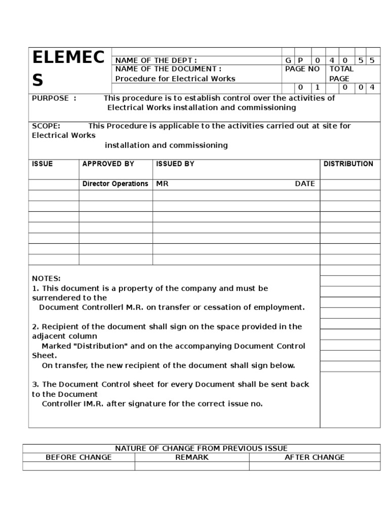 Electrical Works Procedure Overview | PDF | Electrical Wiring ...
