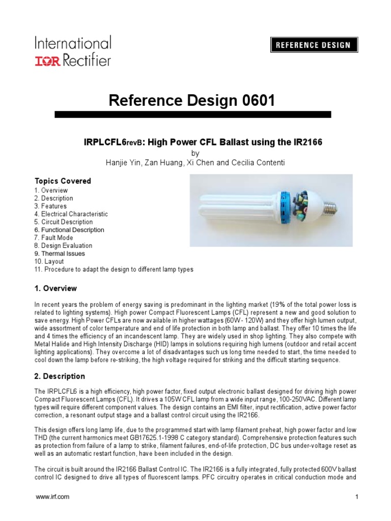 High Efficiency, High Power Factor Electronic Ballast Design for