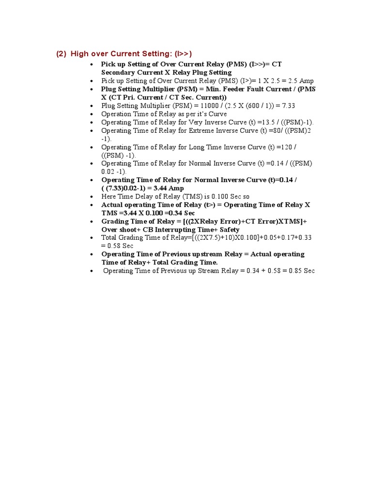 Over Current Relay Settings and Calculations | PDF | Teaching Methods ...
