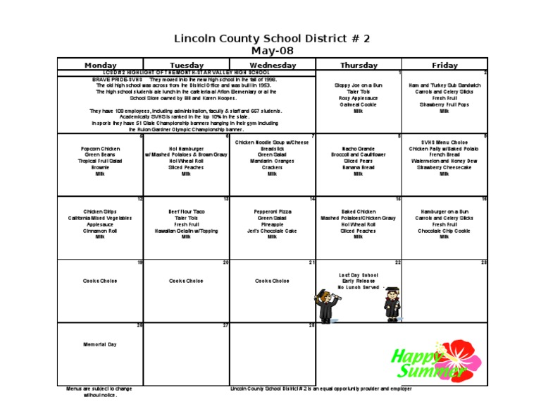 SVHS Monthly Menu & Highlights | PDF | Hamburgers | Lunch