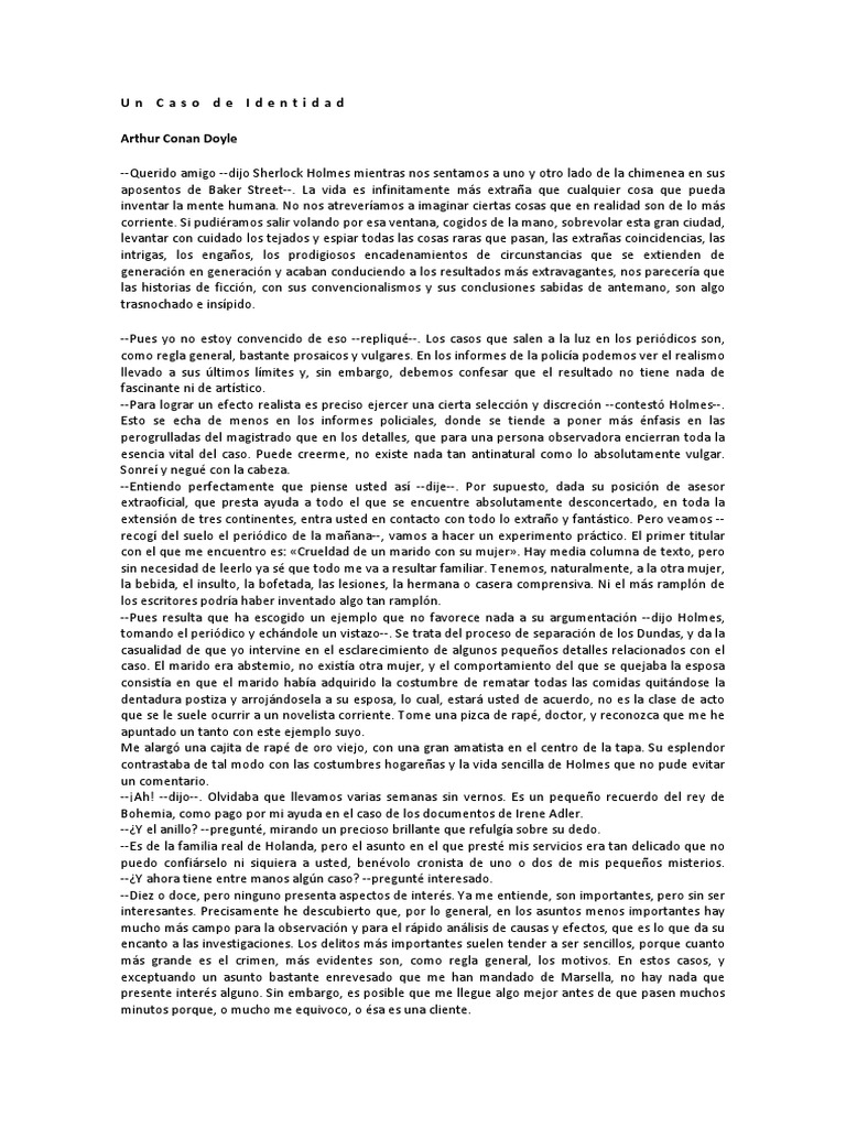 Un Caso de Identidad (A.c.doyle) 1891 PDF Sherlock Holmes Verdad