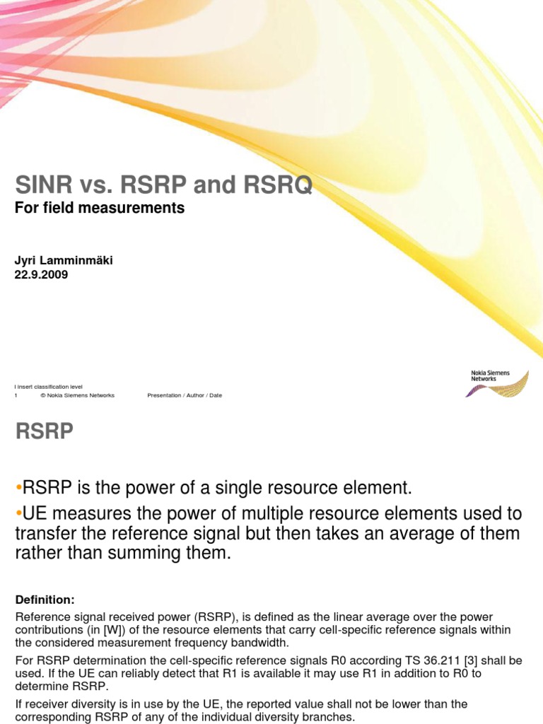 RSRP Vs RSRQ Vs Sinr PDF | PDF | Signal To Noise Ratio | Decibel