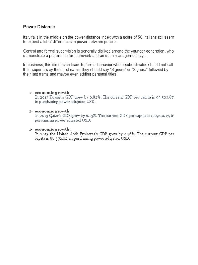Power Distance and Economic Growth in Italy, Kuwait, Qatar, UAE | PDF ...