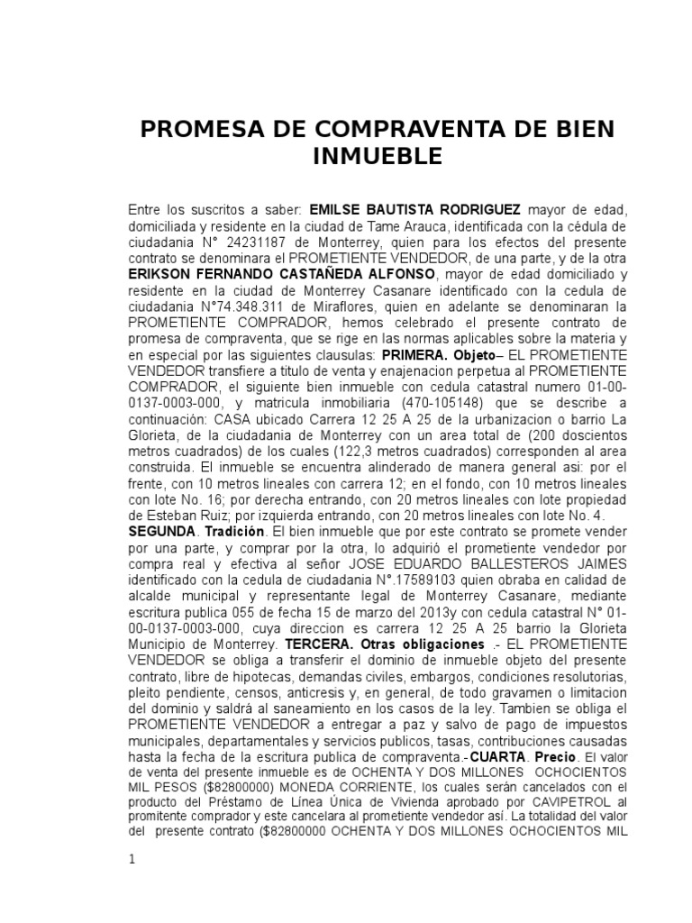 Promesa de Compraventa Common Law Derecho privado