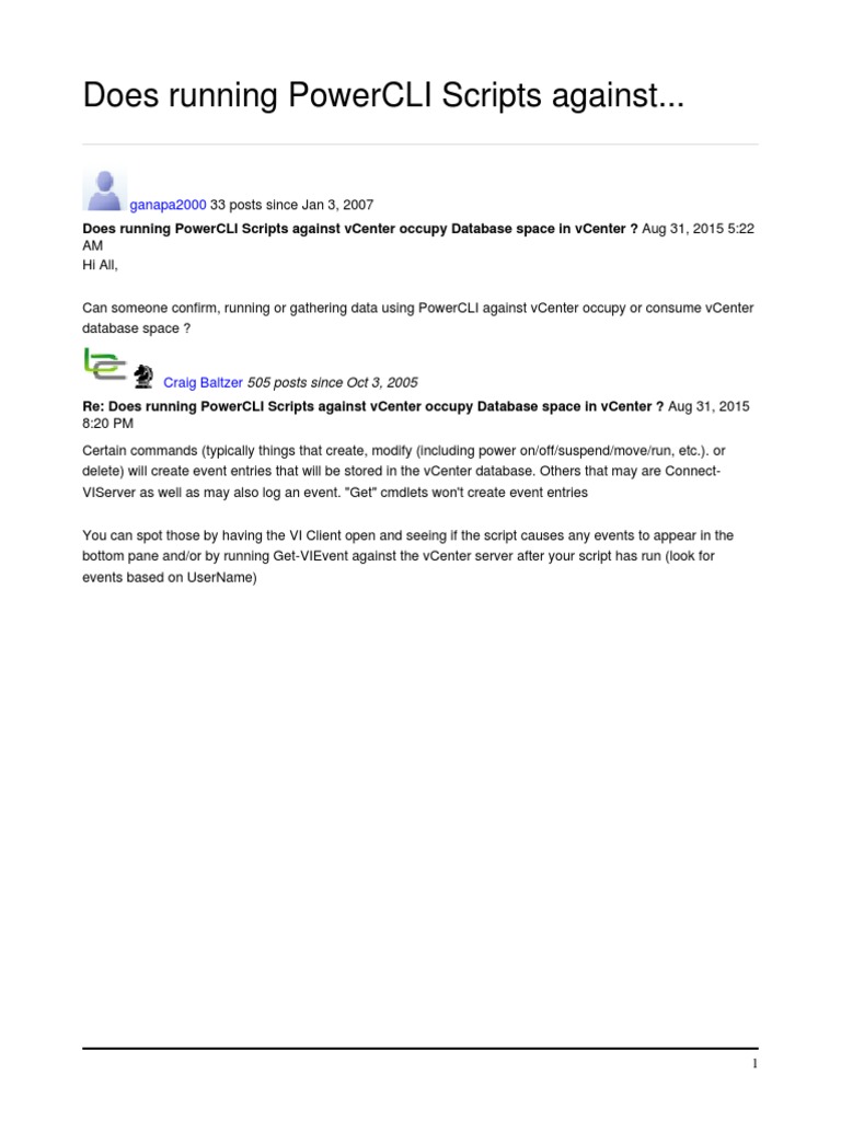 Does Running PowerCLI Scripts Against VCenter Occupy Database Space in ...
