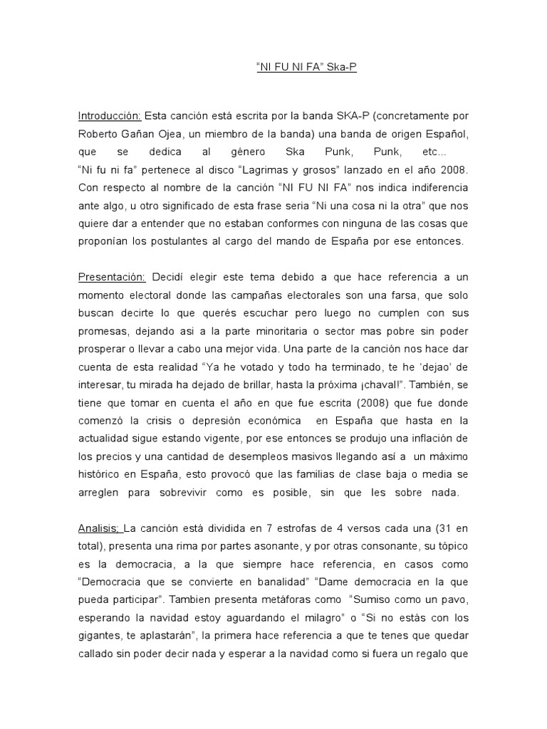 Ni Fu Ni Fa Analisis Literario PDF Rima Democracia