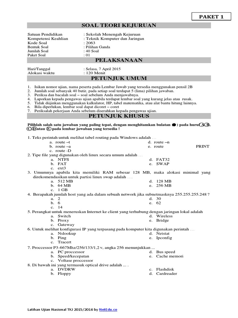 View Soal Un Produktif Tkj Dan Kunci Jawaban Images