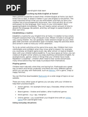 English For Kids English Language Lesson Plan