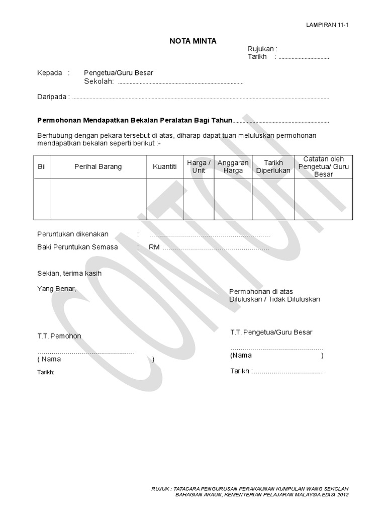 Contoh Nota Minta | PDF