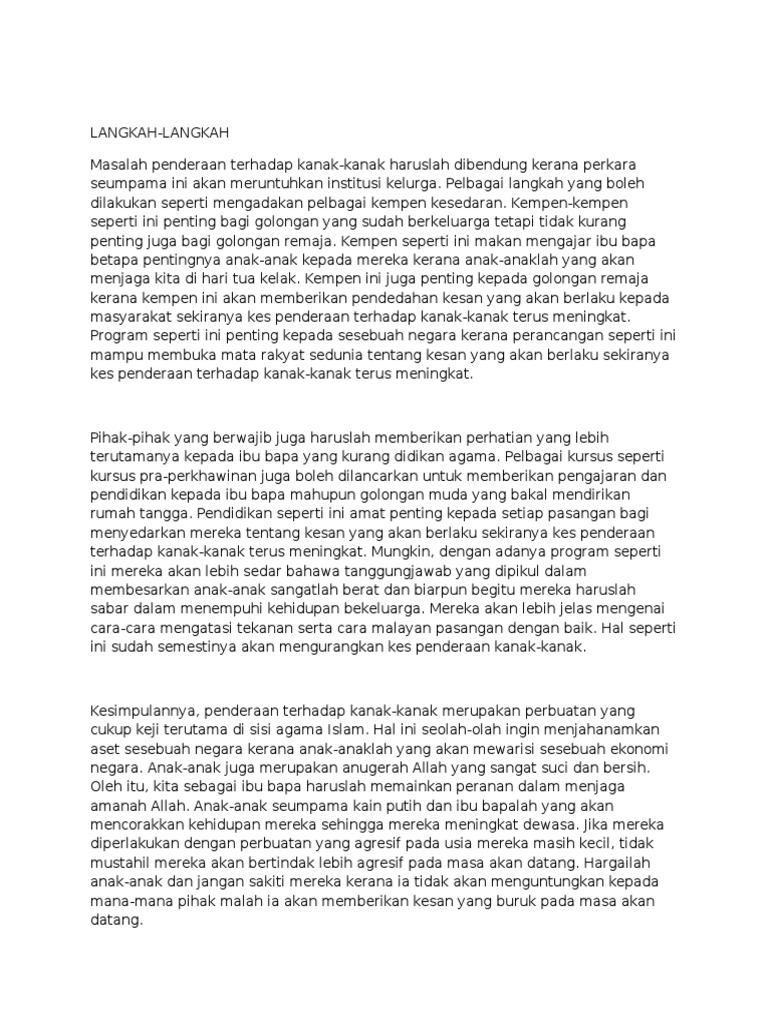 Langkah Langkah Menangani Isu Penderaan Kanak Kanak