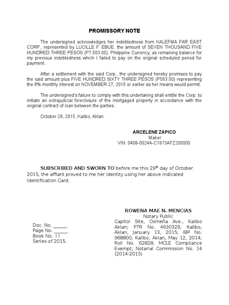 Promissory Note for Unpaid Balance | PDF