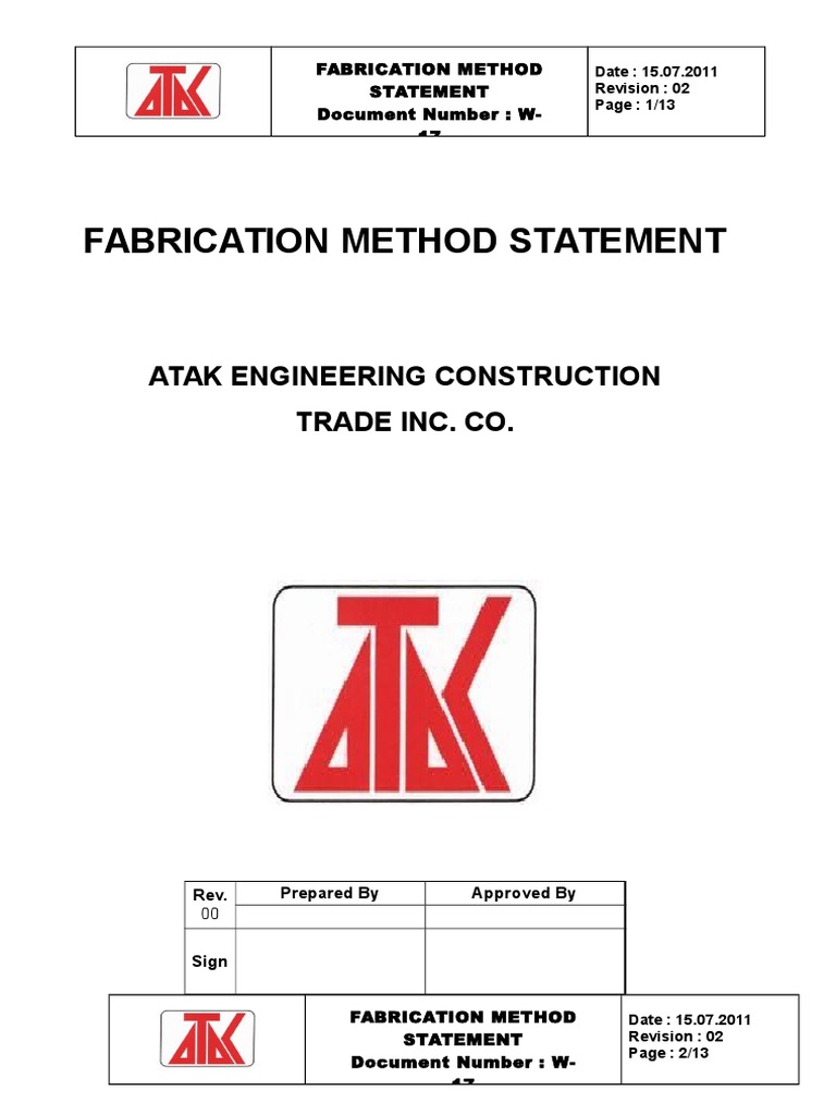 Steel Fabrication Method Statement Aço Estrutural Fabricação de Metal