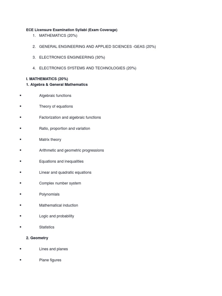 ECE Board Exam Syllabi Overview | PDF | Science & Mathematics | Computers