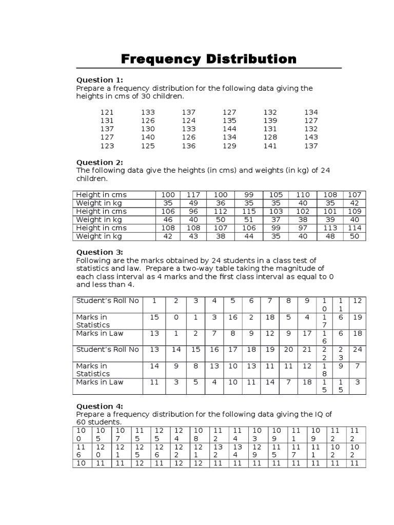 Frequency Distribution Exercises | PDF