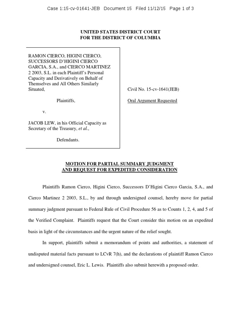 Motion For Partial Summary Judgment and Request For Expedited ...