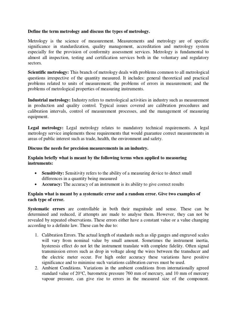 Metrology Questions PDF Metrology Measurement