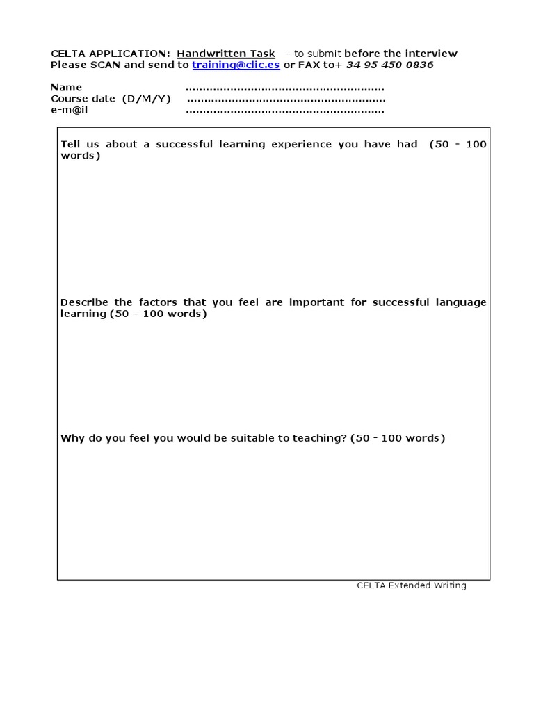 CELTA Application Handwritten Task | PDF