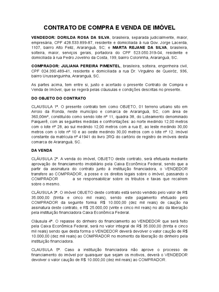 Contrato de Compra e Venda de Imóvel | PDF
