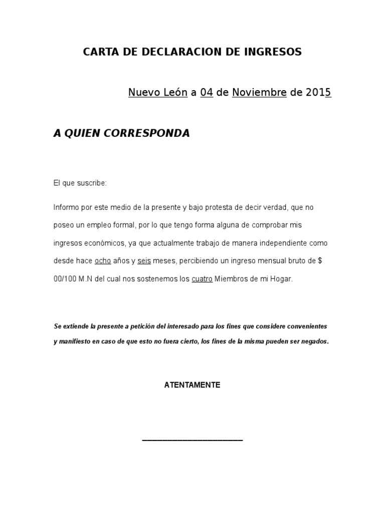 Carta de Ingresos  PDF