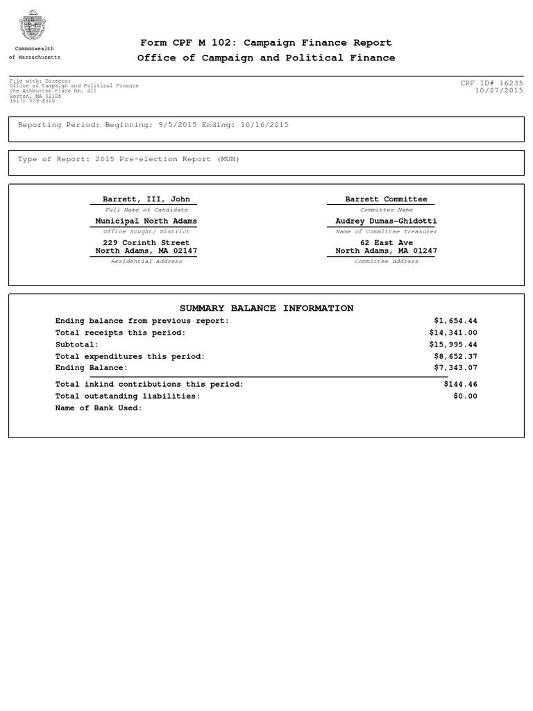 Barrett Campaign Report 2 2015 PDF Postal System Mail
