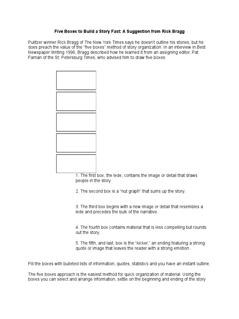 Five Boxes for Quick Story Writing | PDF | Philosophy | General Fiction