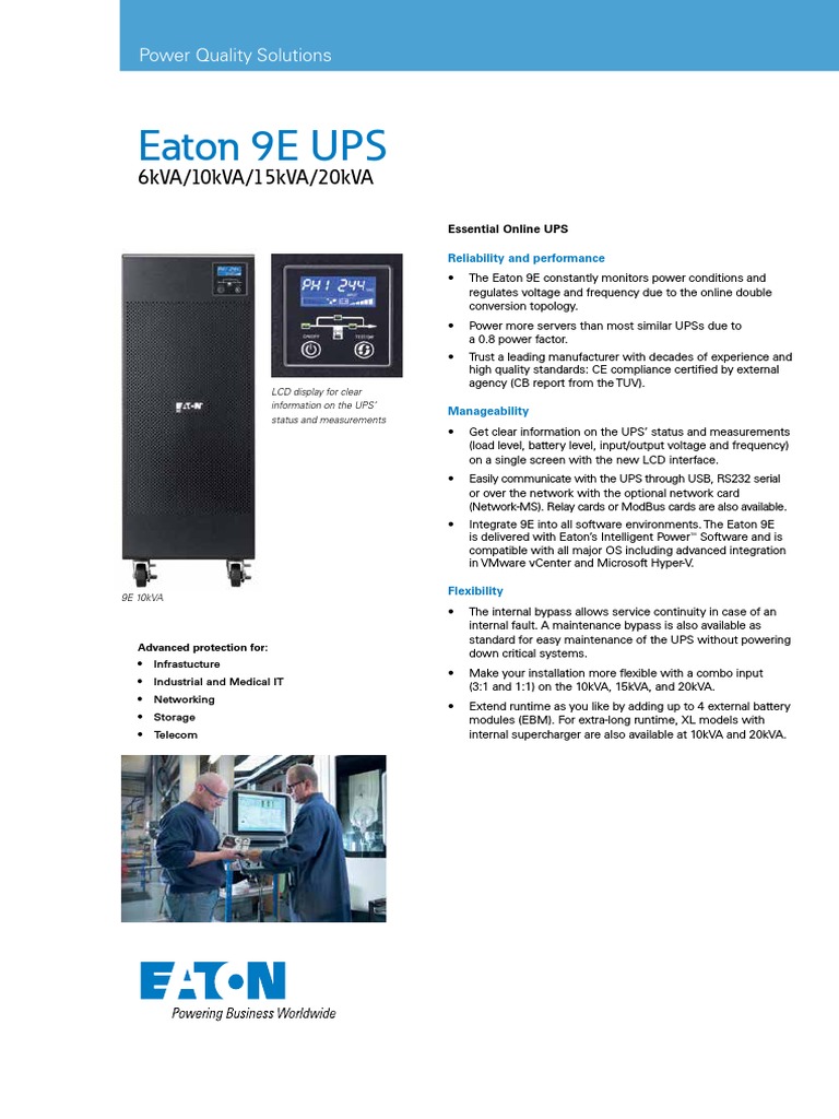Eaton 9E (620kVA UPS) Manual Mains Electricity Usb