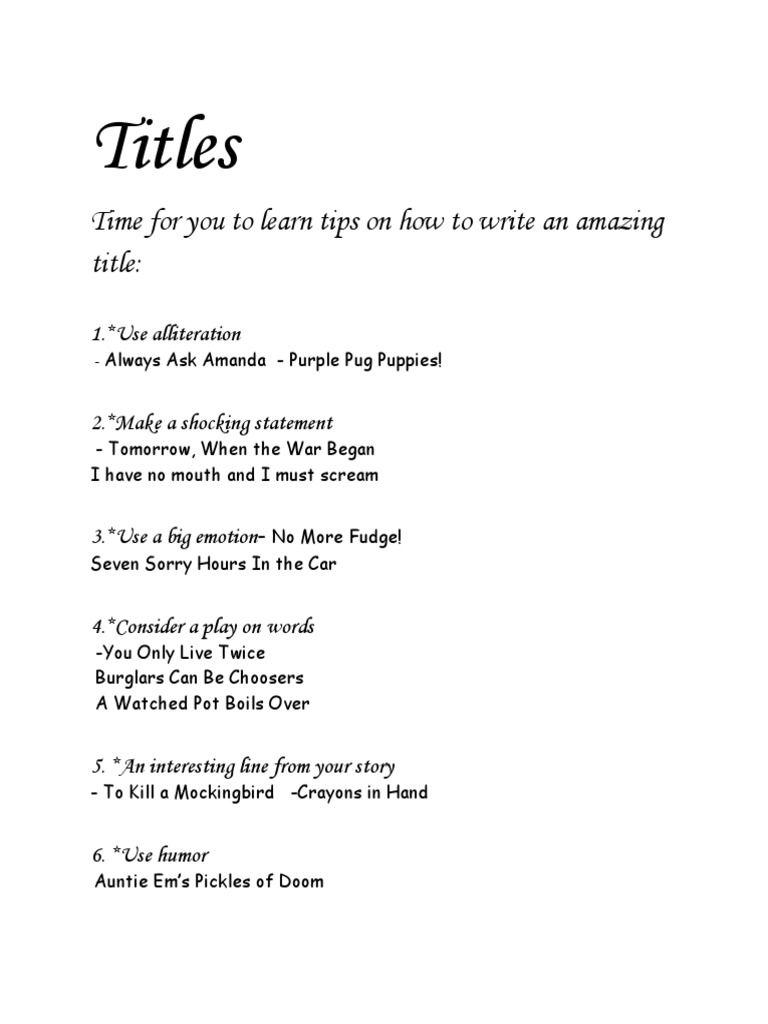 Creative Title Writing Tips | PDF | Mystery, Thriller & Crime Fiction