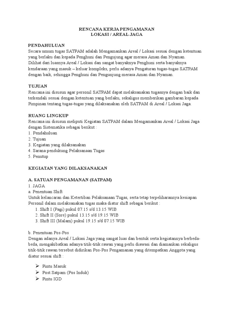 Rencana Kerja Pengamanan Satpam