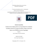 Trabajos Practicos en El Aprendizaje de Los Estudiantes de Quimica General I en Conceptos de Materia Energia y Operaciones Basicas en La Upnfm de La Sede de Tegucigalpa