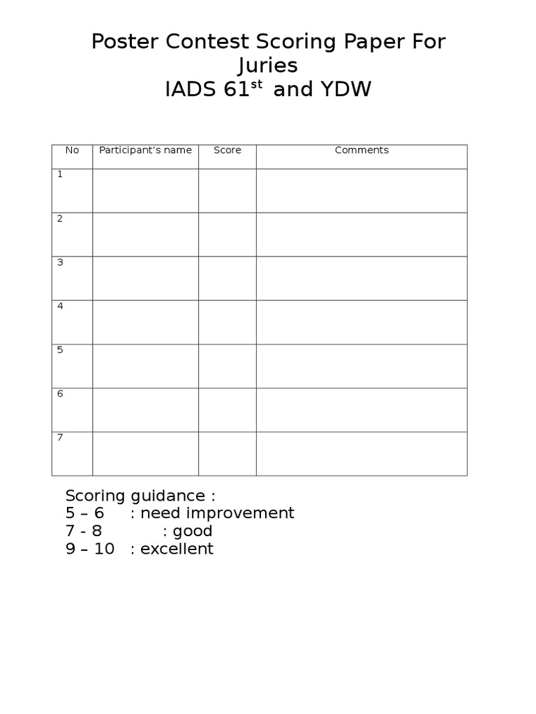 Poster Contest Scoring Paper For Juries Iads 61 and YDW | PDF