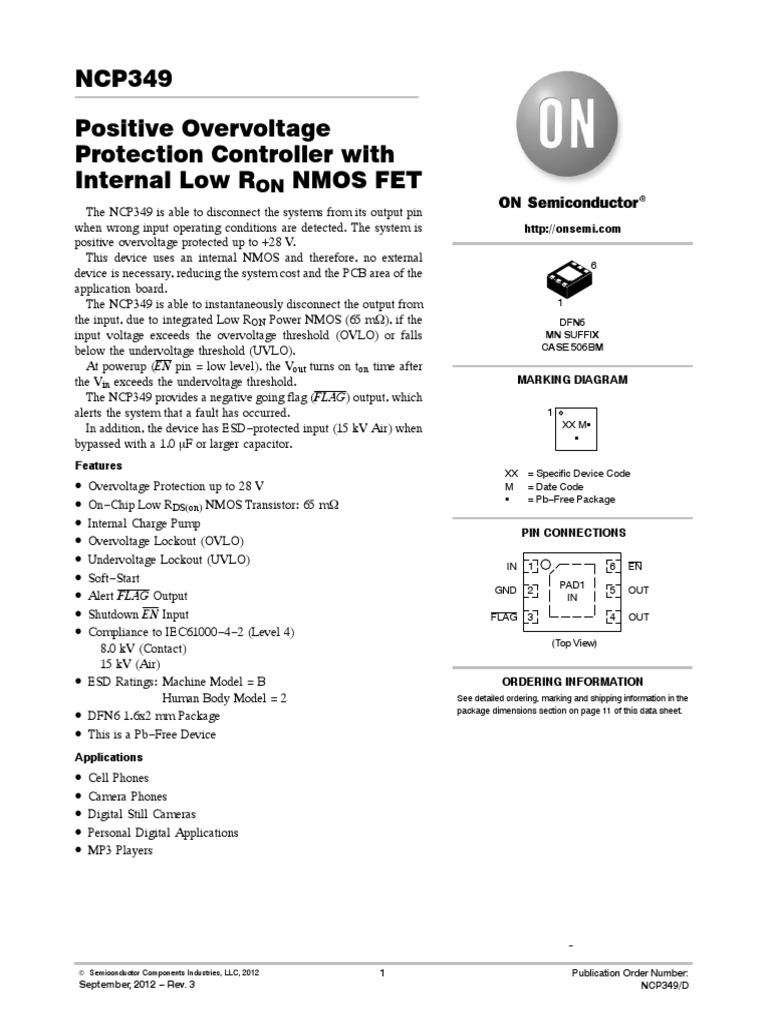 NCP349 Positive Overvoltage Protection Controller With Internal Low R ...