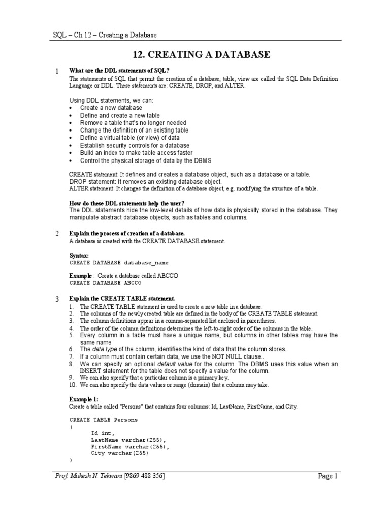 SQL - CH 12 - Creating A Database | PDF | Databases | Database Index