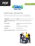 The Sims 4 Cheats - Quick Cheat Sheet