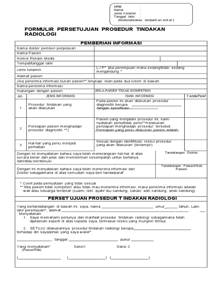 Contoh Formulir Informed Consent Radiologi | PDF | Hukum | Sains ...