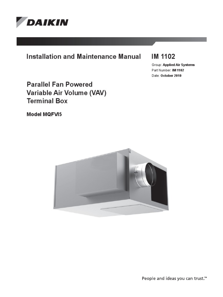 Daikin IM 1102 LR Parallel Fan Powered VAV Box Manual Conducto