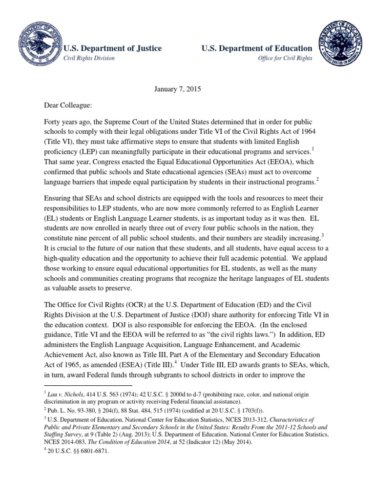 Dear Colleague Letter ELL 201501 PDF English As A Second Or Foreign