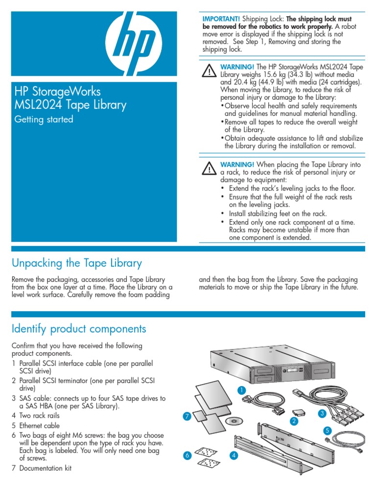 HP StorageWorks MSL2024 Tape Library Getting Started PDF Electrical Connector Ip Address