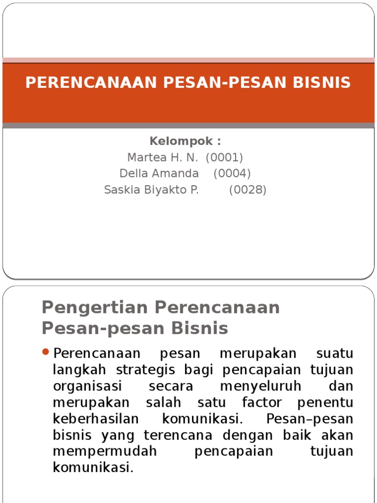 Perencanaan Pesan Pesan Bisnis
