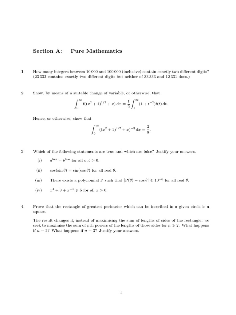 Pure Mathematics and Mechanics Problems | PDF