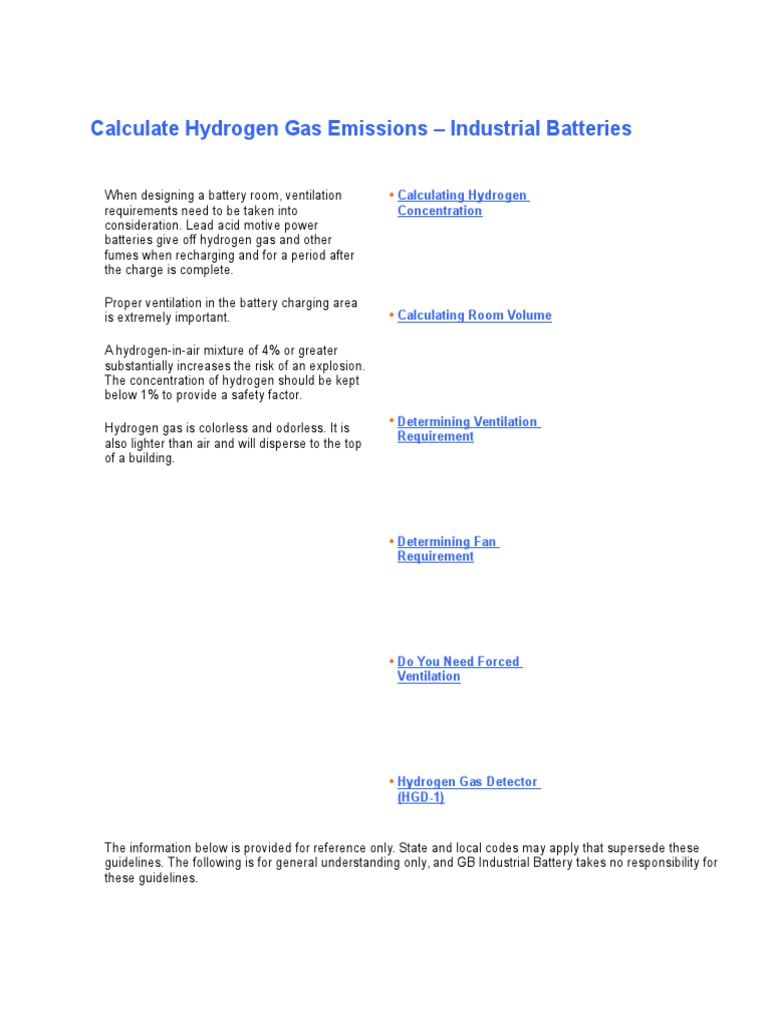 Calculate Hydrogen Gas Emissions PDF Battery (Electricity) Battery Charger