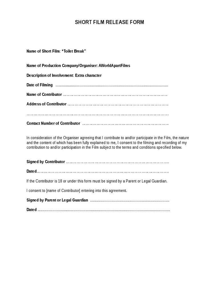 Release Form For Extras PDF Copyright Social Institutions