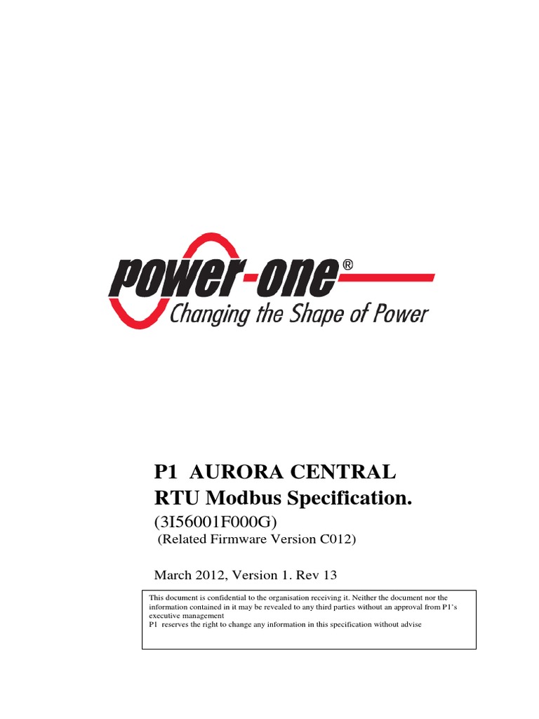 Aurora Central Modbus RTU Specs | PDF | Integer (Computer Science ...