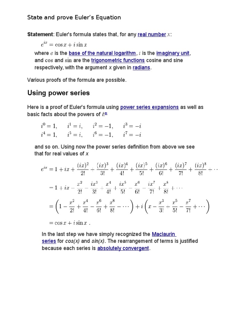 Eulers Equation Proof PDF