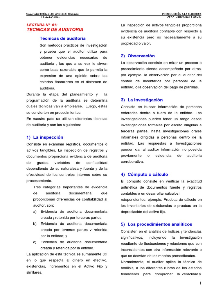 Técnicas y Procedimientos de Auditoría | PDF | Contralor | Contabilidad