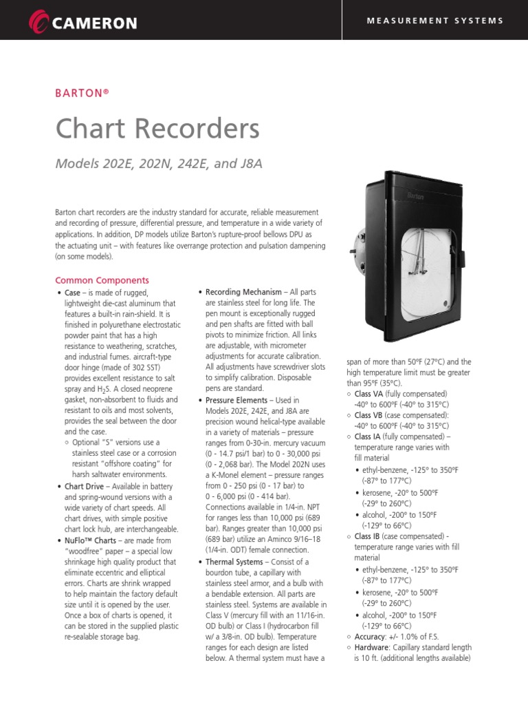 Barton Chart Recorder 202 242 j8 Tech Data Spanish Pressure